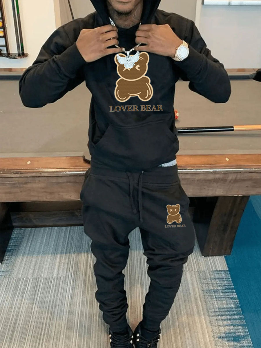 Herren Kapuzenpullover und Jogginghose Set mit klarem Bärenmotiv Echoarchiv