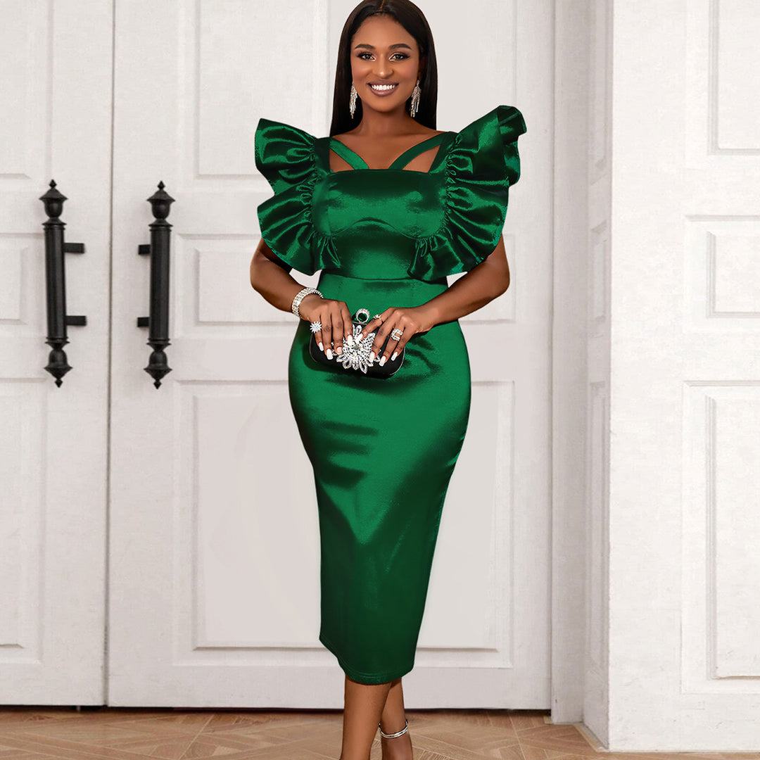 Damen Elegantes Midikleid mit voluminösen Puffärmeln Echo Archiv