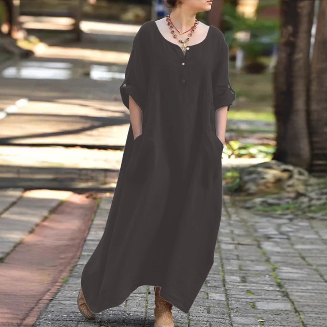Damen lässiges Maxikleid mit praktischen Taschen und Knopfdetails Echoarchiv