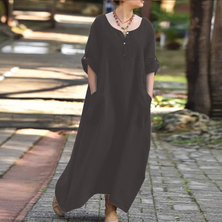 Damen lässiges Maxikleid mit praktischen Taschen und Knopfdetails Echoarchiv