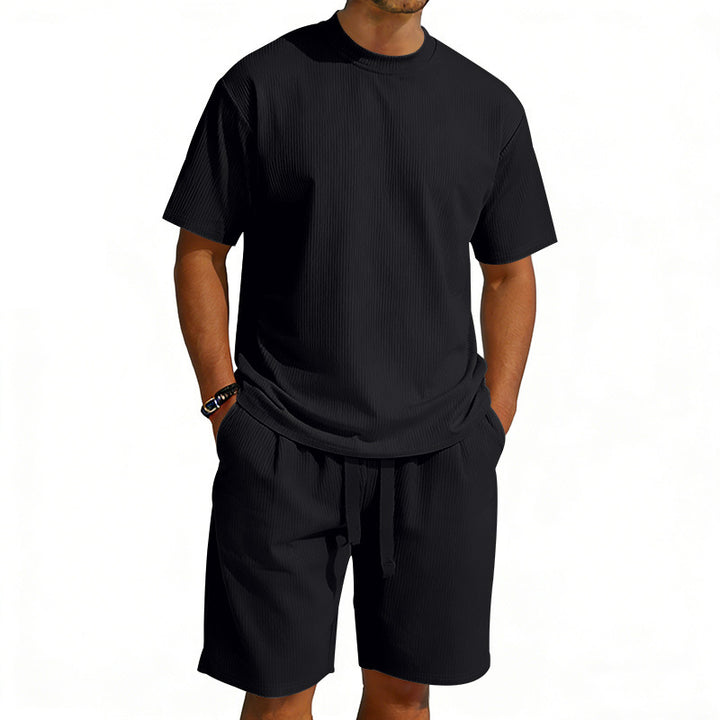 Herren nan Kurzarmshirt- und Bermudakombination aus geripptem Jersey mit elastischem Tunnelzugbund Echo Archiv