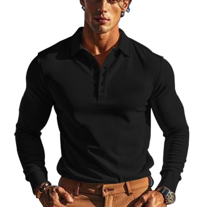 Herren eleganter Langarm-Polo mit Knopfleiste und strukturiertem Design Echoarchiv