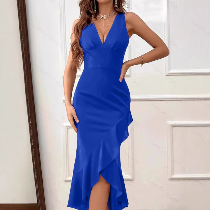 Damen Charmantes Maxikleid mit asymmetrischem Saum und V-Ausschnitt Echo Archiv