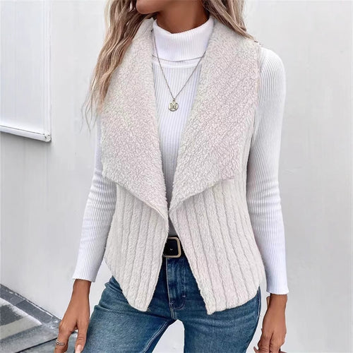 Damen nan kuschelige ärmellose Teddy-Fleece-Weste mit großem Schalkragen und strukturierter Rippenoptik Echo Archiv