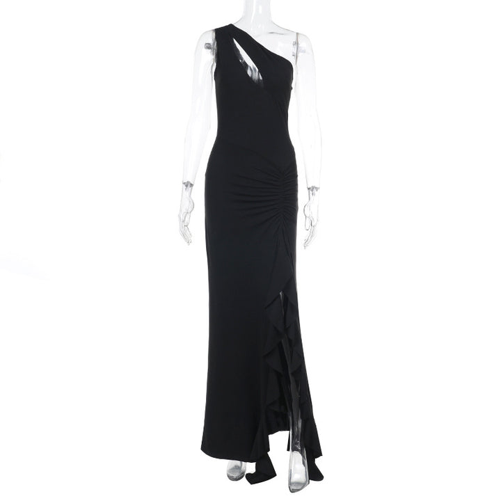 Damen elegantes asymmetrisches Maxikleid mit Rüschendetails Echo Archiv