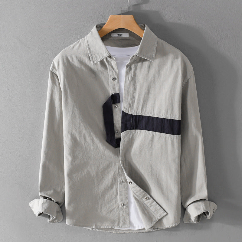 Herren Lässiges Overshirt-Hemd mit geometrischem Kontraststreifen und Druckknopf-Leiste Echoarchiv