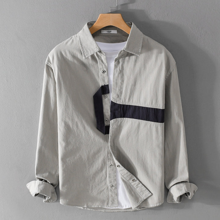 Herren Lässiges Overshirt-Hemd mit geometrischem Kontraststreifen und Druckknopf-Leiste Echoarchiv