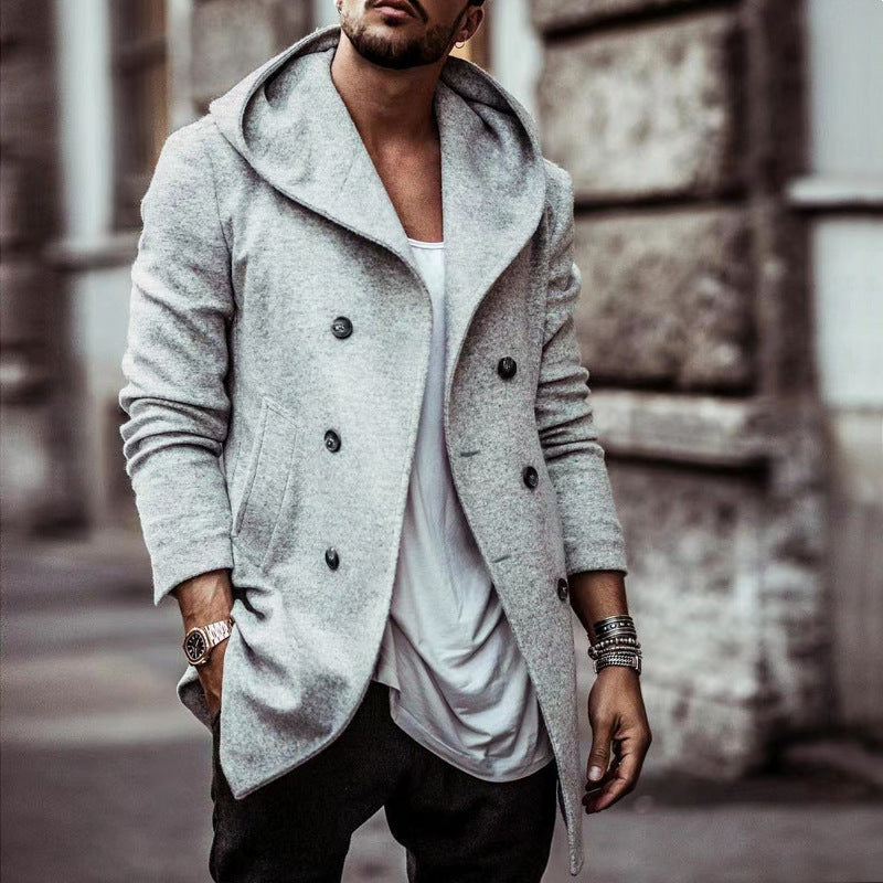 Herren modische Doppelreiherjacke mit Kapuze und eleganten Details Echoarchiv