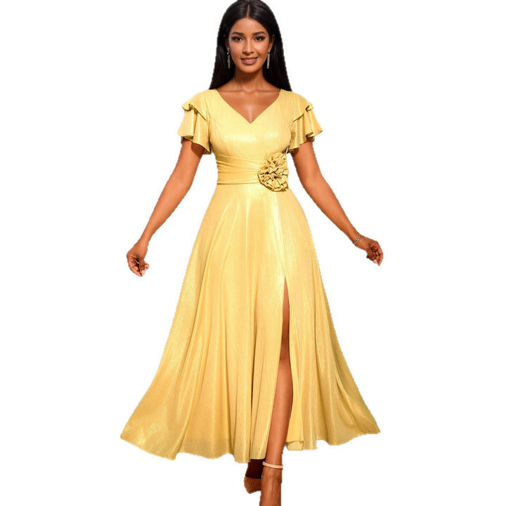 Damen Elegantes Maxikleid mit üppigem Volant und floralem Akzent Echo Archiv