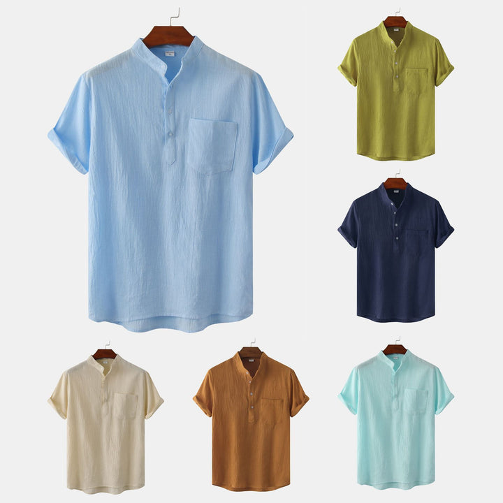 Herren Kurzarmhemd im legeren Henley-Stil mit Brusttasche Echoarchiv