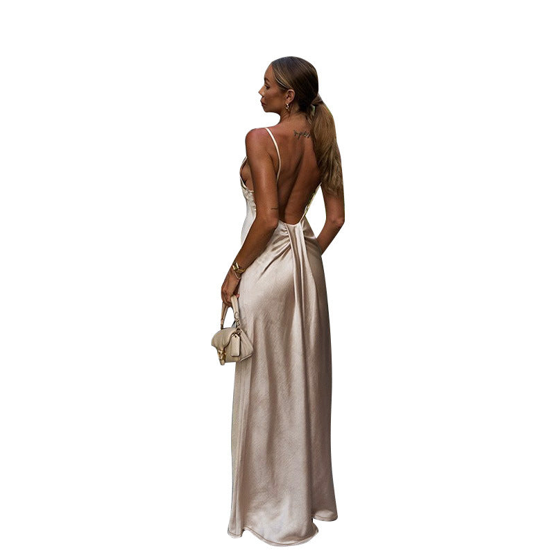 Damen Elegantes Satin-Maxikleid mit hauchdünnen Spaghettiträgern Echo Archiv
