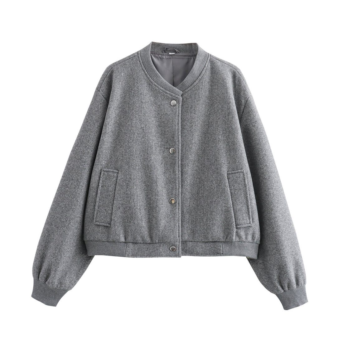 Damen Kurze Oversize-Collegejacke im Wollmix mit Druckknopfverschluss, Eingrifftaschen und Rippenbündchen Echoarchiv