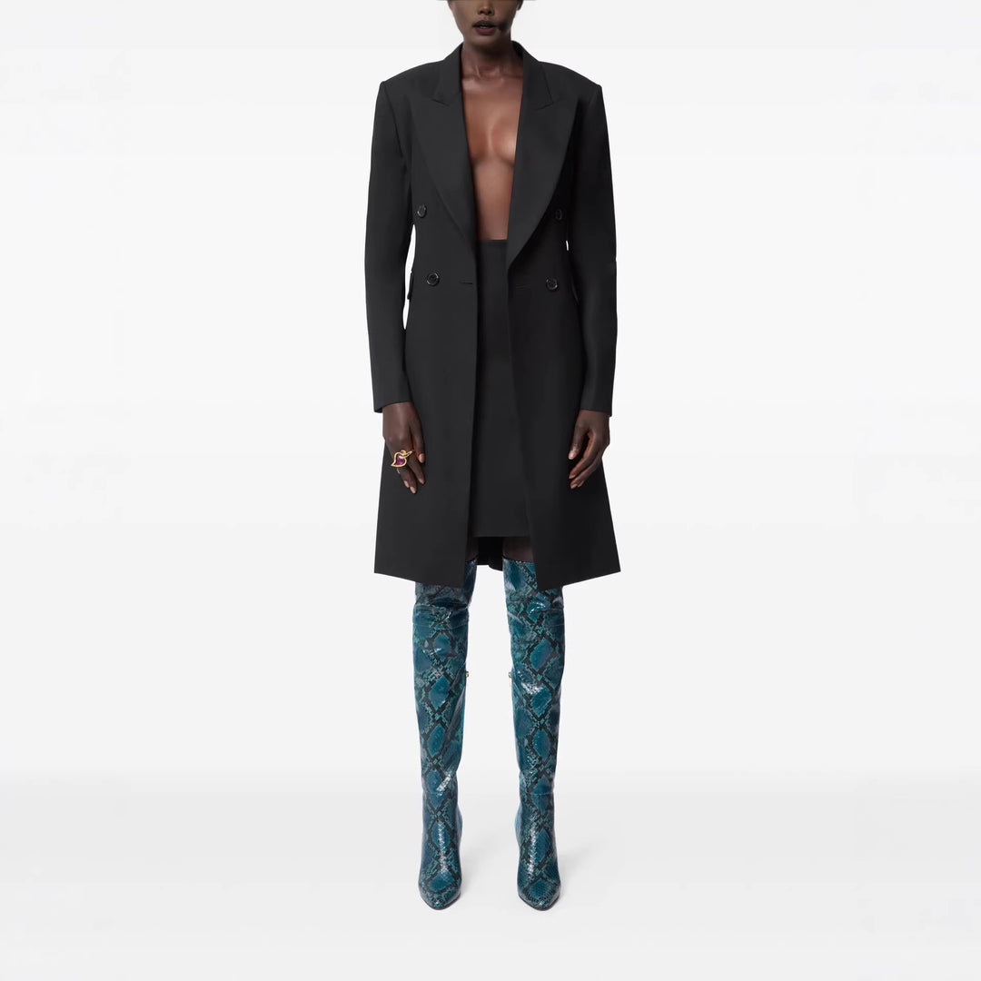 Damen Langblazer im minimalistischen Doppelreiher mit verstärkten Schultern Echoarchiv