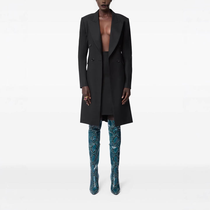 Damen Langblazer im minimalistischen Doppelreiher mit verstärkten Schultern Echoarchiv