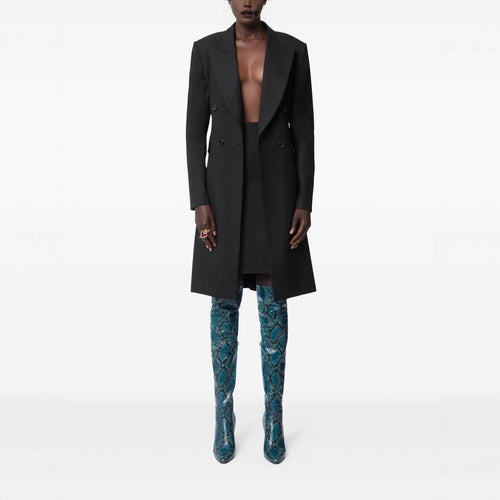 Damen Langblazer im minimalistischen Doppelreiher mit verstärkten Schultern Echoarchiv