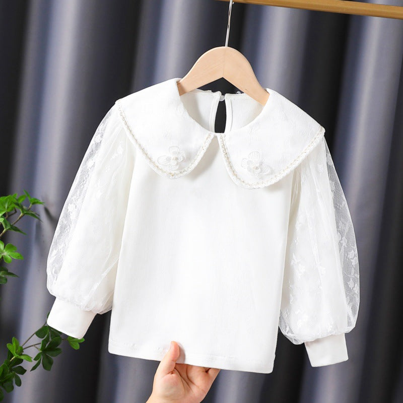 Damen Bluse mit dekorativen Blumenapplikationen und transparenten Puffärmeln Echo Archiv