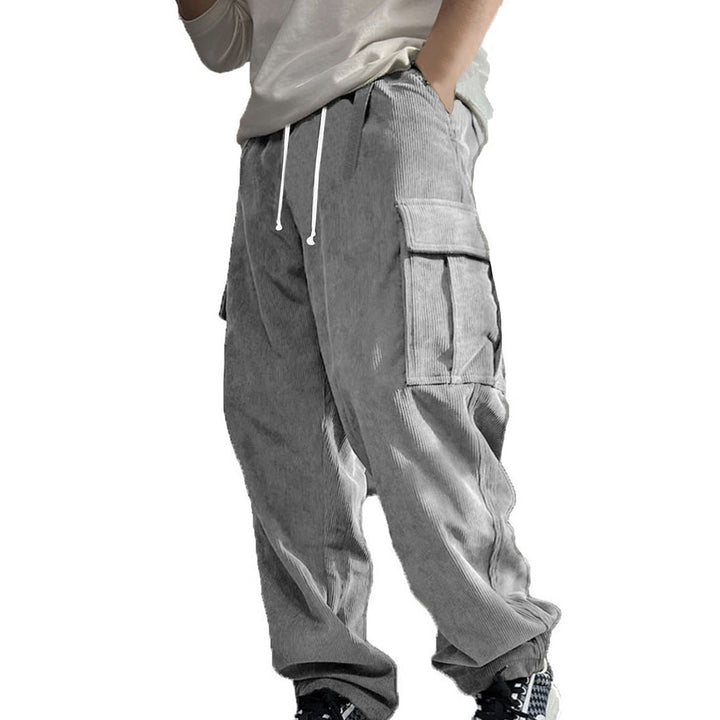 Herren Weite Cord-Cargo-Hose mit Tunnelzug, Elastikbund & Multifunktionstaschen – Bravaro
