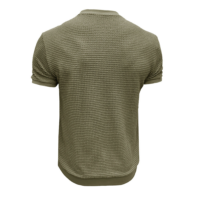 Herren Strukturiertes Kurzarm-T-Shirt aus atmungsaktivem Baumwollmix mit Rundhalsausschnitt Echoarchiv