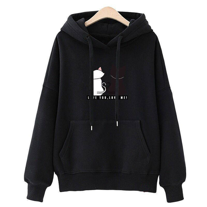 Damen Kapuzenpullover mit Katzen-Print, lockerem Schnitt und Kängurutasche – Auréline