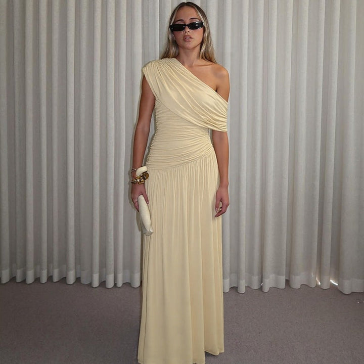 Damen Elegantes asymmetrisches Maxikleid mit Raffungen Echoarchiv