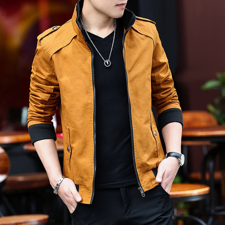 Herren leichter Canvas‑Bomber mit Teddyfleece‑Innenfutter, Epauletten und Rippbündchen Echoarchiv