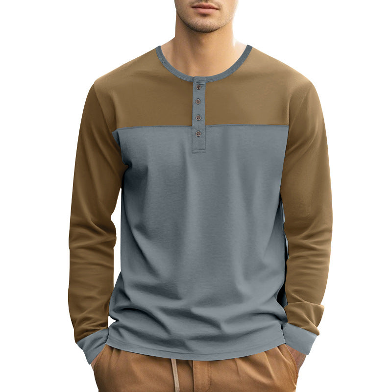 Herren Langarm-Henley-Shirt mit modernem Colorblock-Design und Knopfleiste Echoarchiv