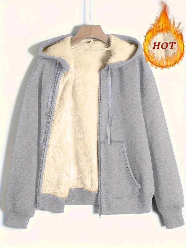 Damen kuschelige Fleecejacke mit Reißverschluss und Kapuze – Célinea