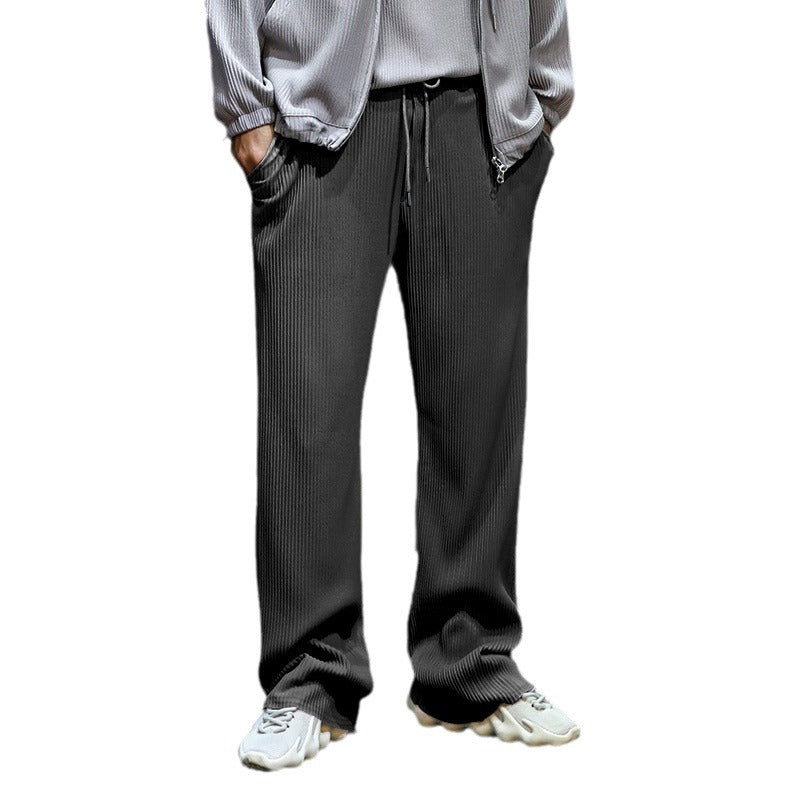 Herren Lässige gerippte Relaxhose mit weitem Bein, Tunnelzug & Eingrifftaschen – Sorevano