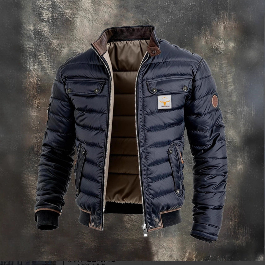 Herren gesteppte Jacke mit Stehkragen, gepolsterter thermischer Futter und Brusttaschen Echoarchiv