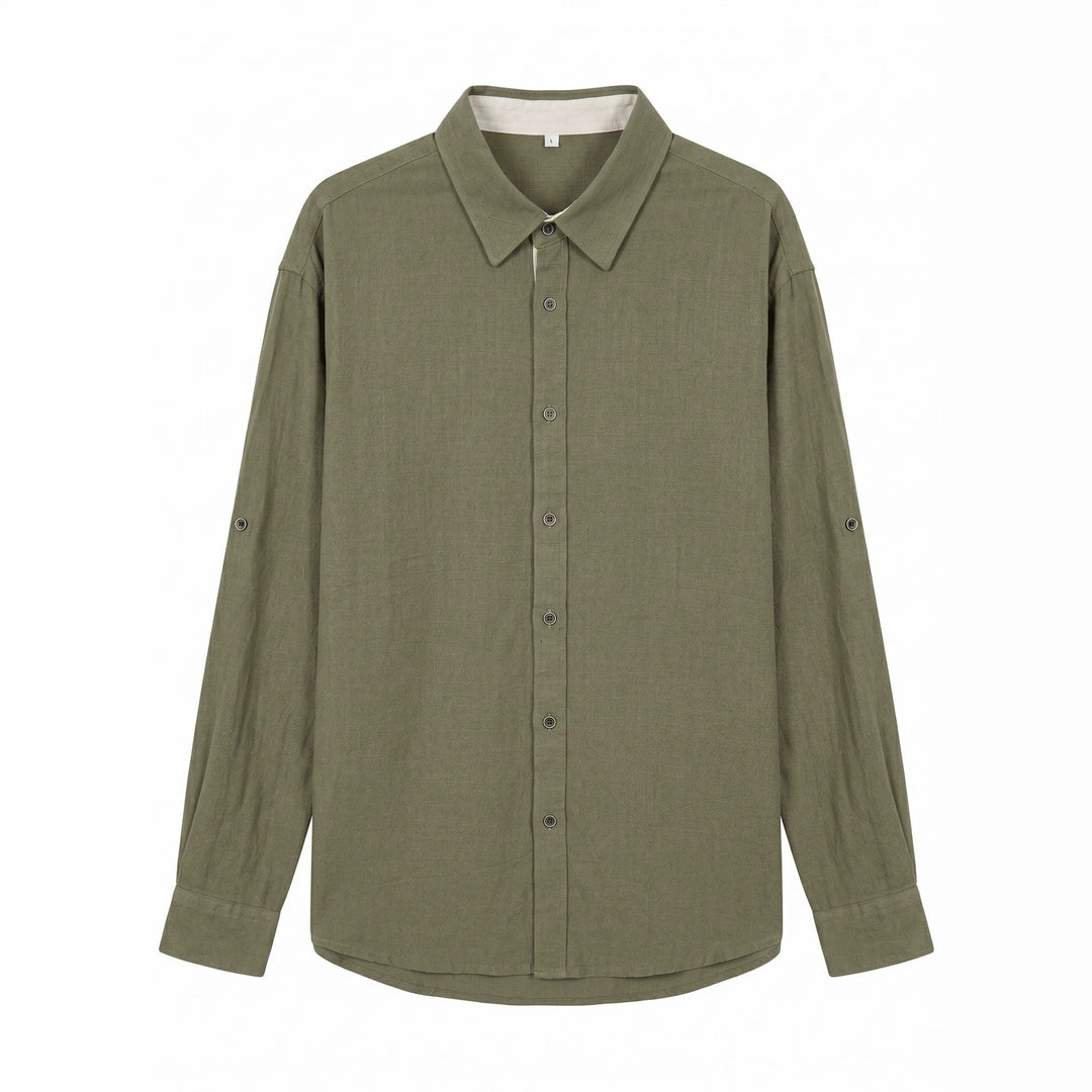 Unisex Leichtes Oversize‑Hemd in Leinenoptik mit Kentkragen und Ärmelsteg Echoarchiv