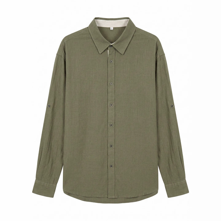 Unisex Leichtes Oversize‑Hemd in Leinenoptik mit Kentkragen und Ärmelsteg Echoarchiv