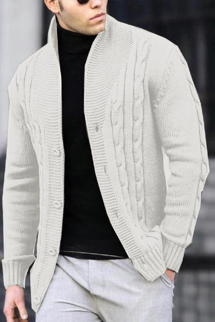 Herren Strickjacke mit robustem Zopfmuster und langlebigem Knopfverschluss Echoarchiv