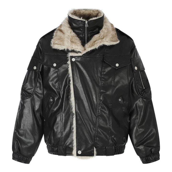 Damen Oversize Kunstleder-Fliegerjacke mit Teddyfutter und Stehkragen Echoarchiv
