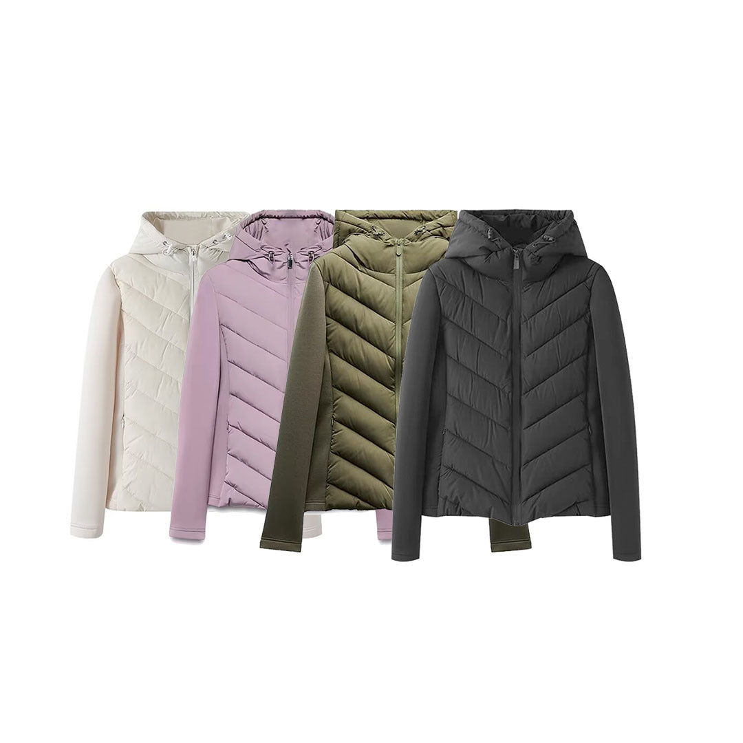 Damen Hybrid-Steppjacke mit Wattierung, Kapuze und elastischen Ärmel-Einsätzen Echoarchiv