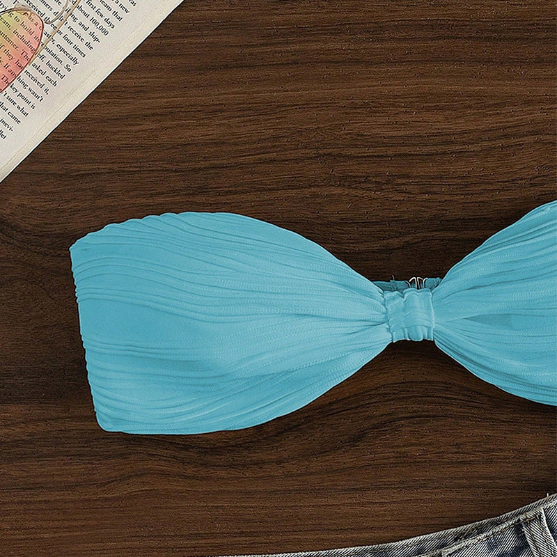 Damen Bandeau-Bikini-Oberteil mit Plissee-Design Echo Archiv