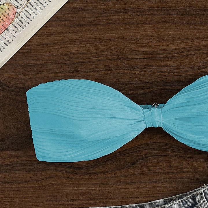 Damen Bandeau-Bikini-Oberteil mit Plissee-Design Echo Archiv