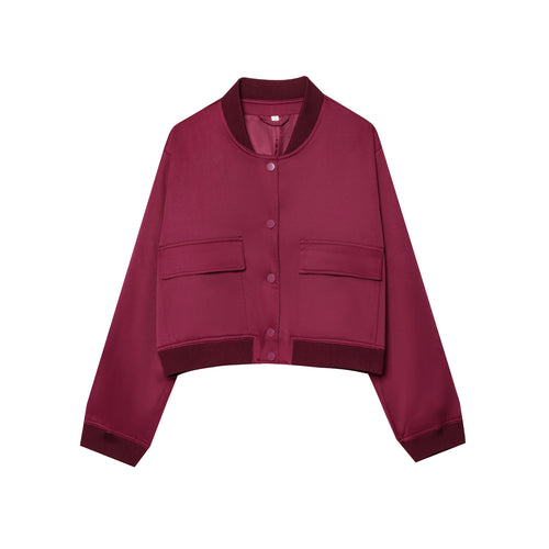Damen cropped Bomberjacke mit Druckknopfleiste, überschnittenen Schultern und großen Klappentaschen – Avenza