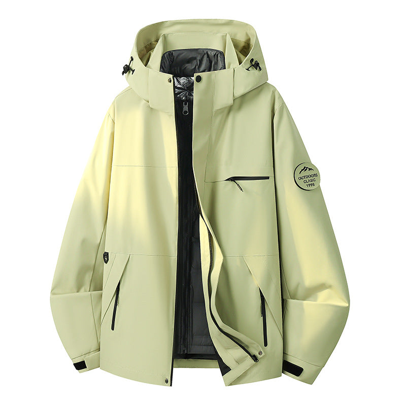 Herren Wasserdichte Outdoor-Softshelljacke mit Kapuze, hohem Stehkragen & Reißverschlusstaschen Echoarchiv