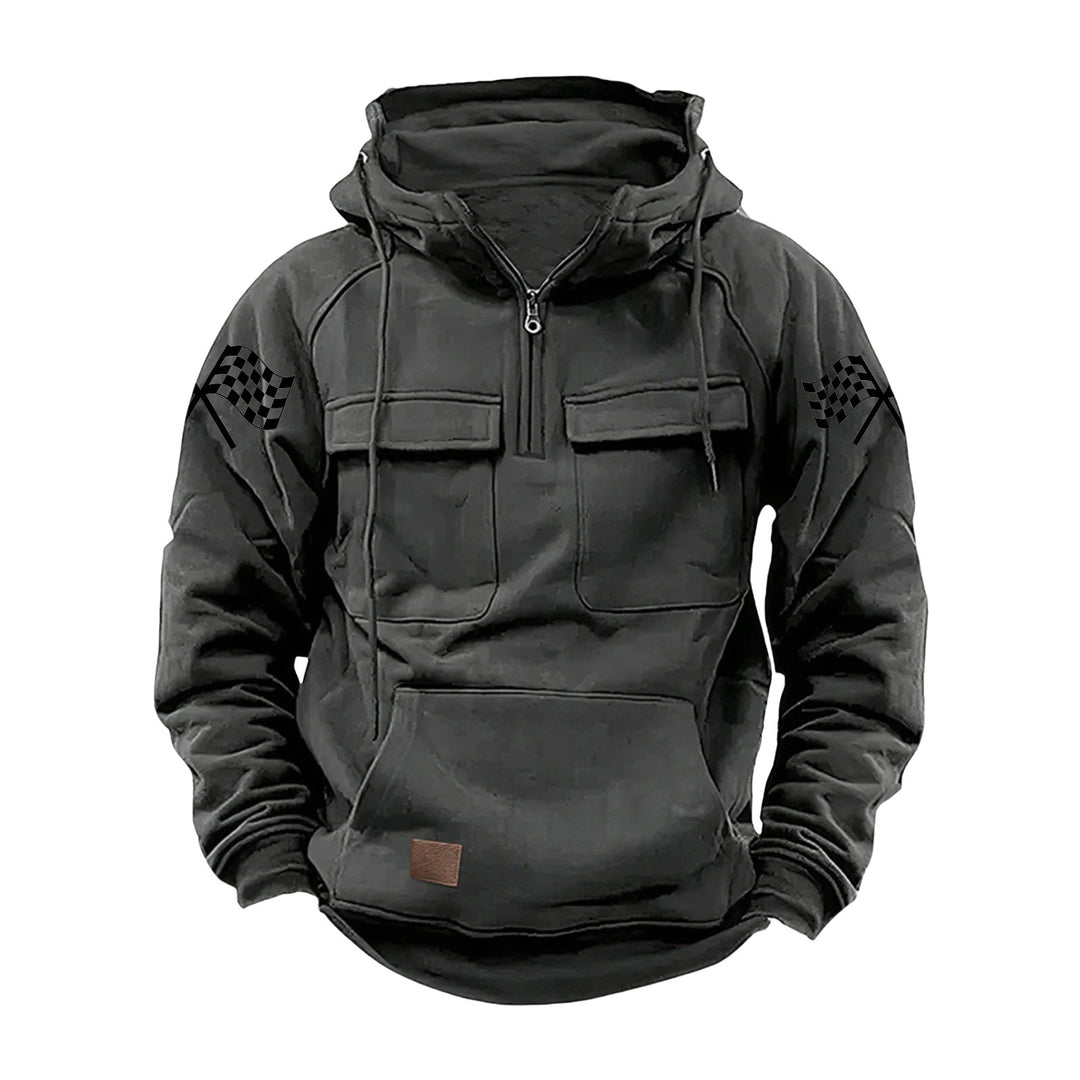 Herren nan Kapuzenpullover mit Halbzip, Cargo-Brusttaschen und Kängurutasche Echo Archiv