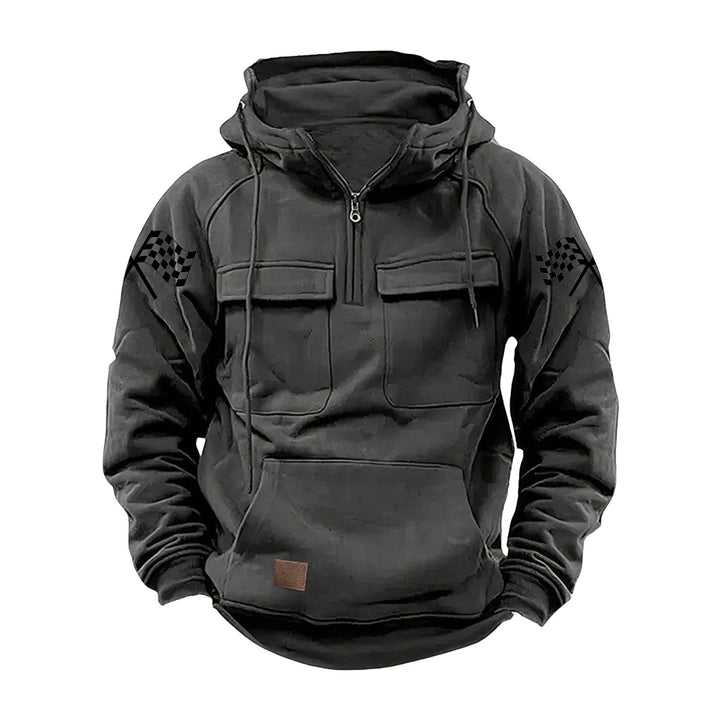Herren nan Kapuzenpullover mit Halbzip, Cargo-Brusttaschen und Kängurutasche Echo Archiv