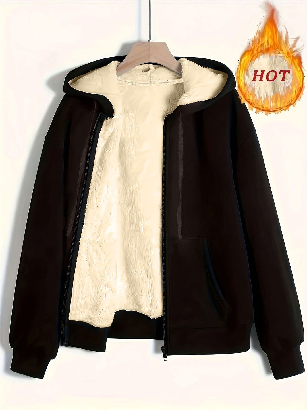 Damen kuschelige Fleecejacke mit Reißverschluss und Kapuze – Célinea