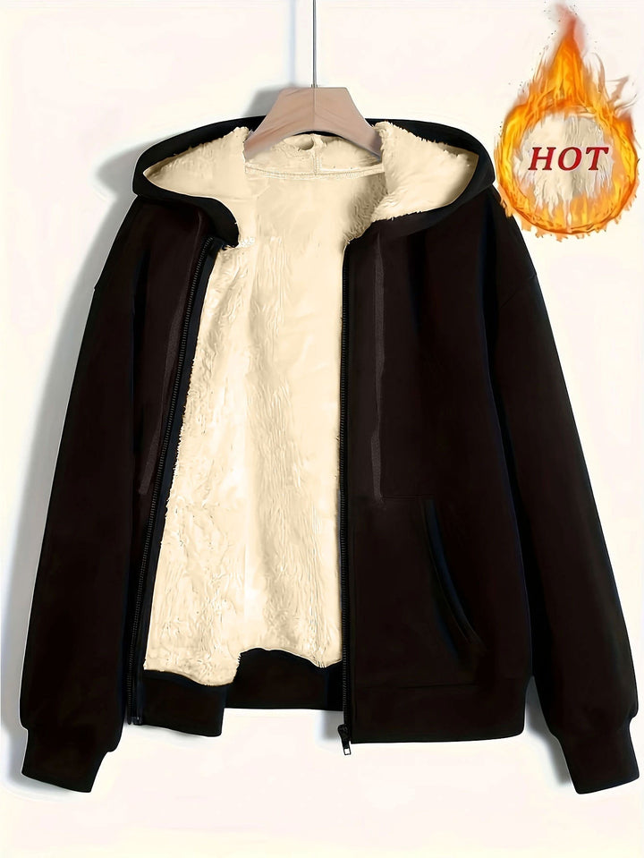Damen kuschelige Fleecejacke mit Reißverschluss und Kapuze – Célinea