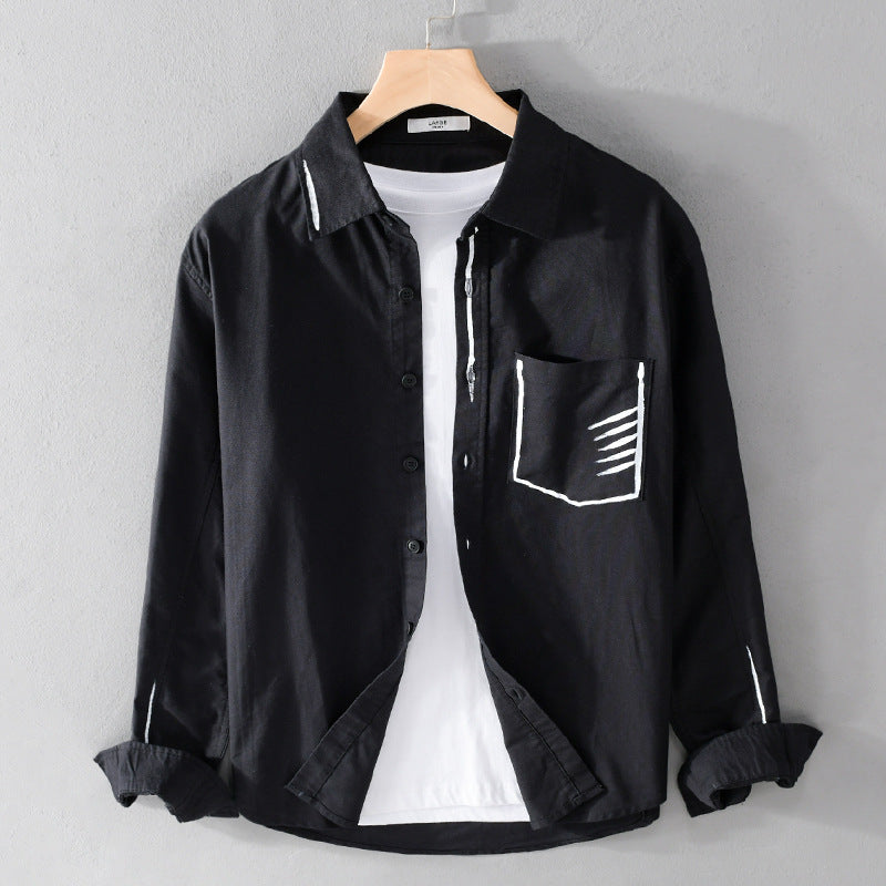 Herren Leichtes Baumwoll-Overshirt mit Kontrastnaht und aufgesetzter Brusttasche Echoarchiv