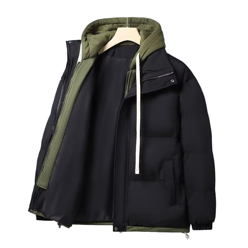 Unisex Gepolsterte Kapuzen-Winterjacke mit kontrastierendem Futter und Kordelzug Echoarchiv