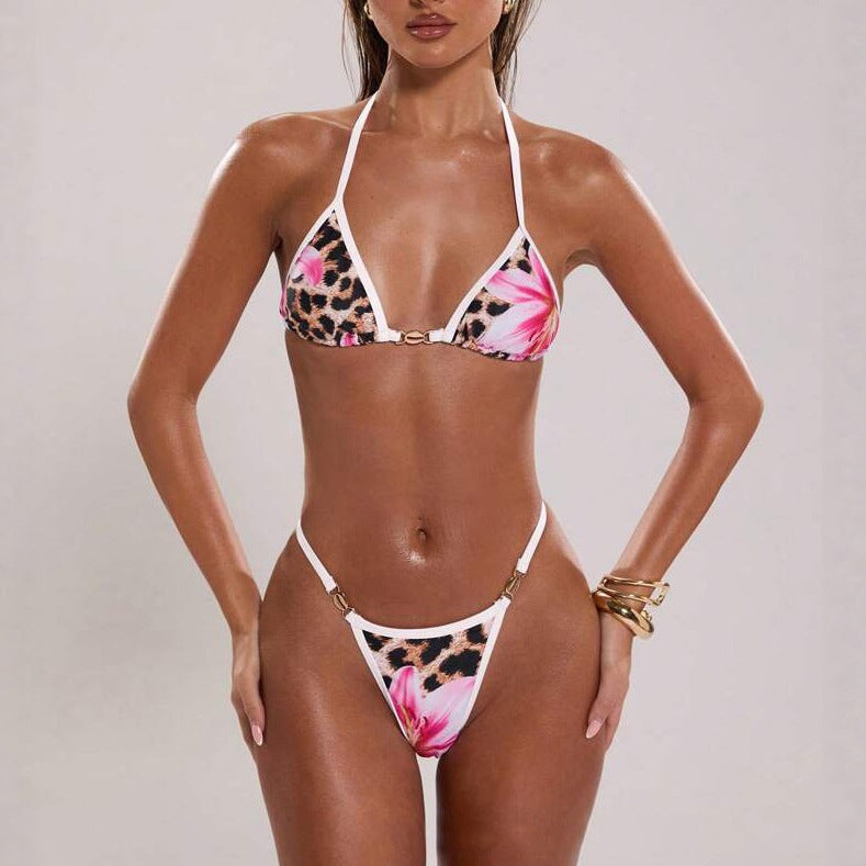 Damen Triangel-Bikini mit fröhlichem Blumendruck und tierischem Muster Echo Archiv
