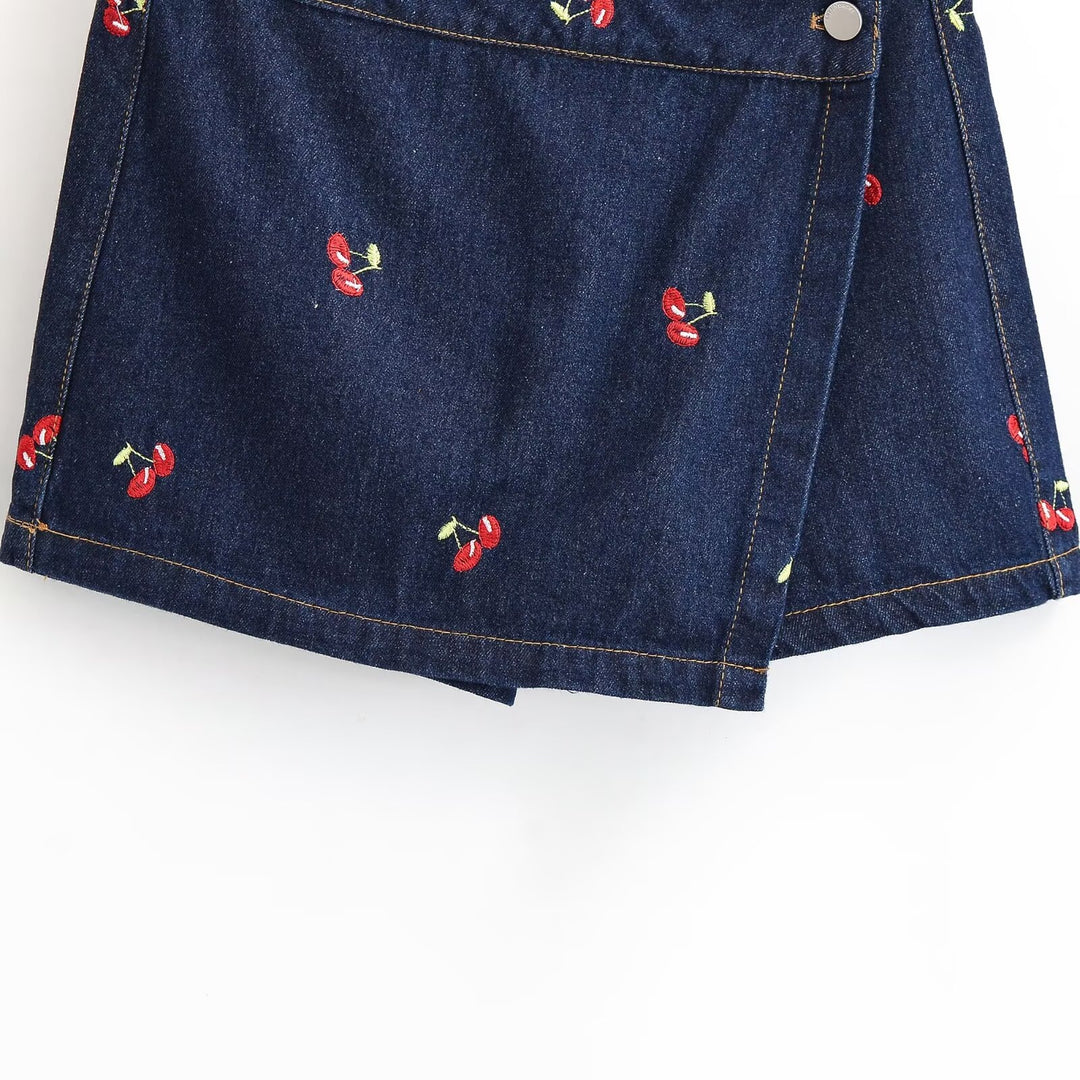 Damen Jeansrock mit verspielter Kirschstickerei und dekorativem Schnitt Echo Archiv