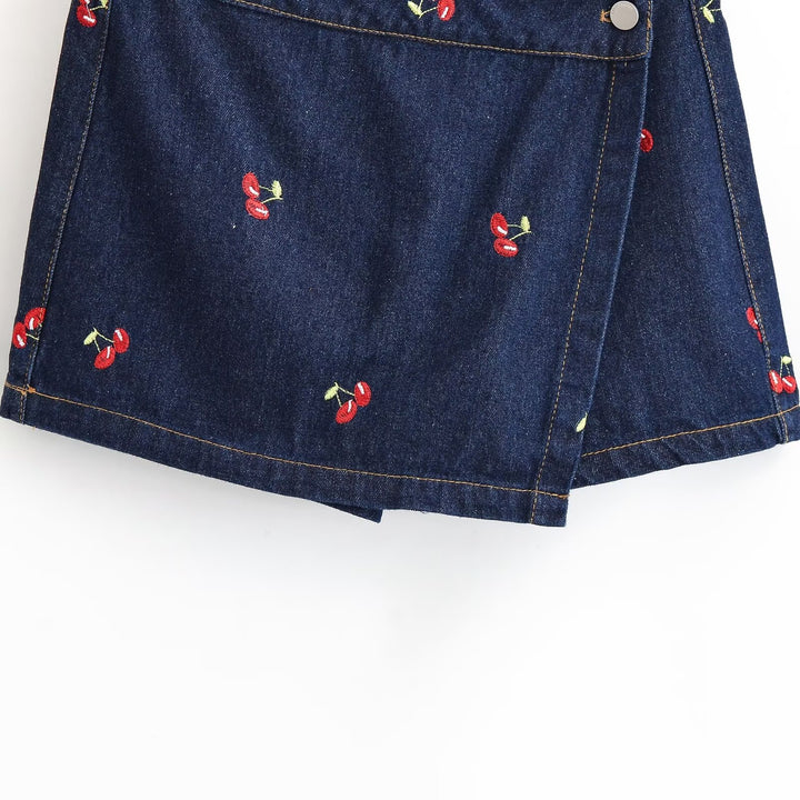 Damen Jeansrock mit verspielter Kirschstickerei und dekorativem Schnitt Echo Archiv