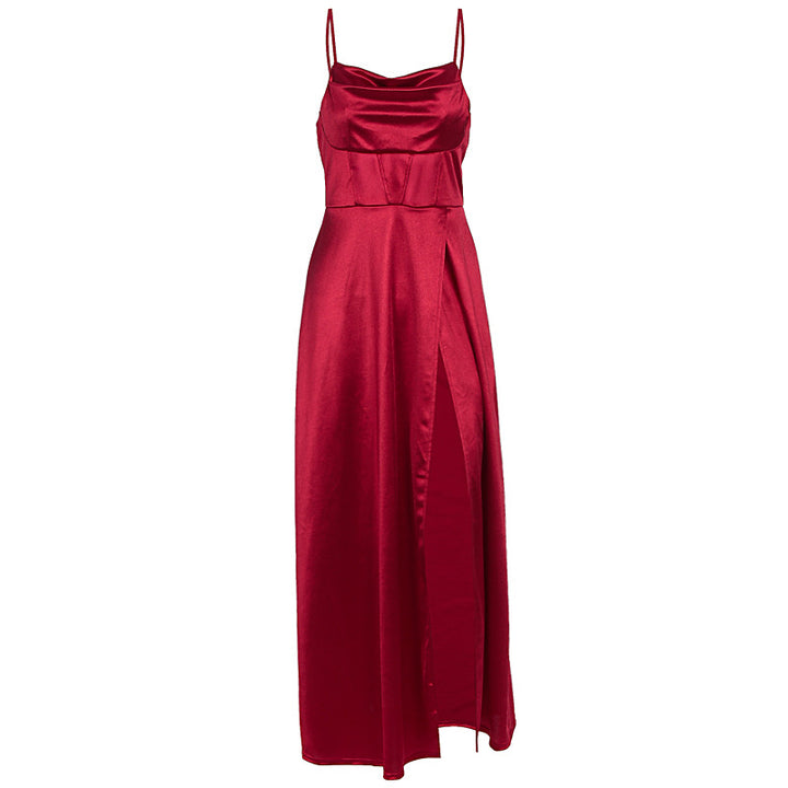 Damen Elegantes Abendkleid mit schimmerndem Satinfinish und tiefem Schlitz Echo Archiv