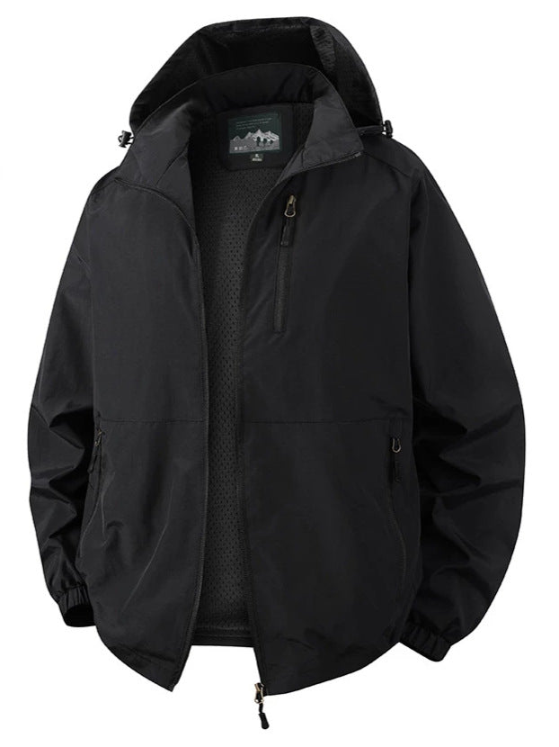 Herren Ultraleichte Allwetter-Outdoorjacke mit Kapuze atmungsaktivem Meshfutter und Reißverschlusstaschen Echo Archiv