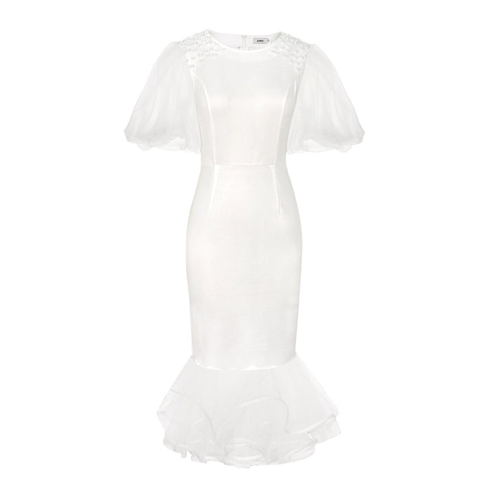 Damen elegantes figurbetontes Kleid mit Tüllärmeln und Rüschenabschluss Echo Archiv